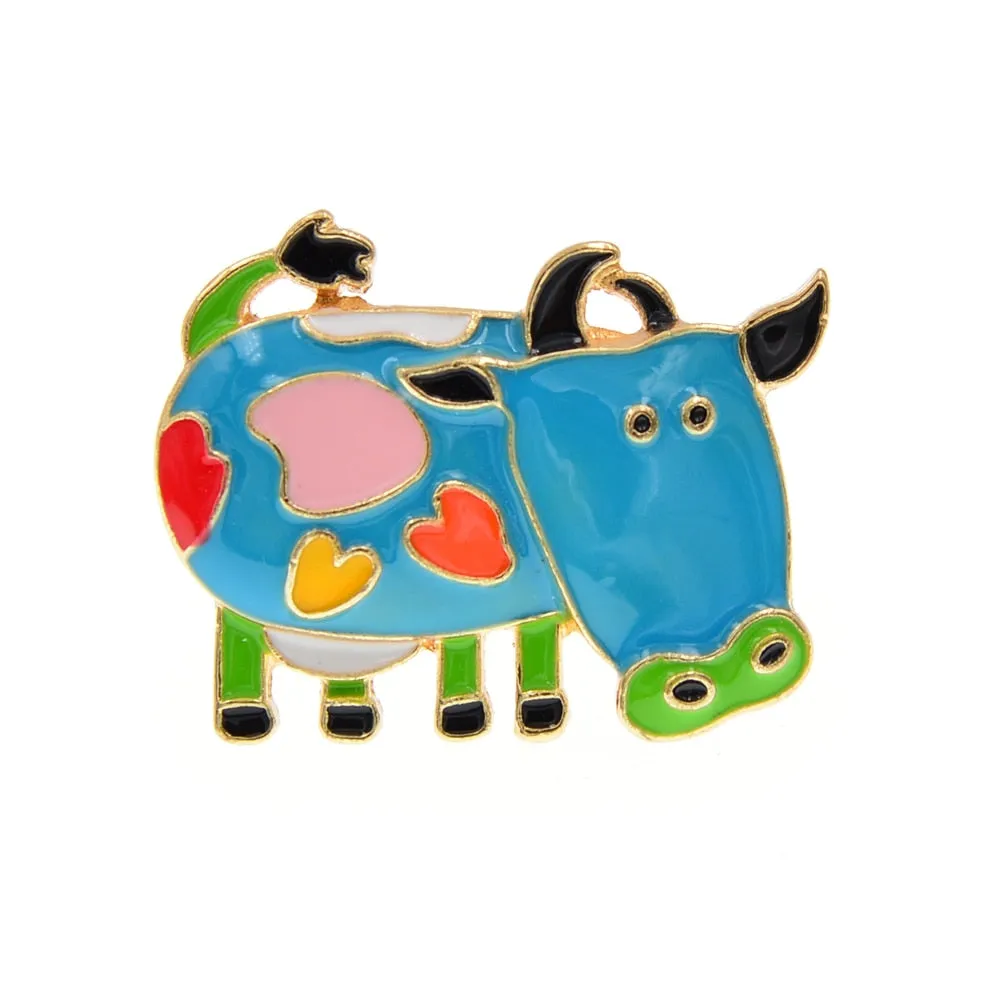 Enamel Milk Cow Brooch Kids Cartoon Pin Brooch 6 Colors Available