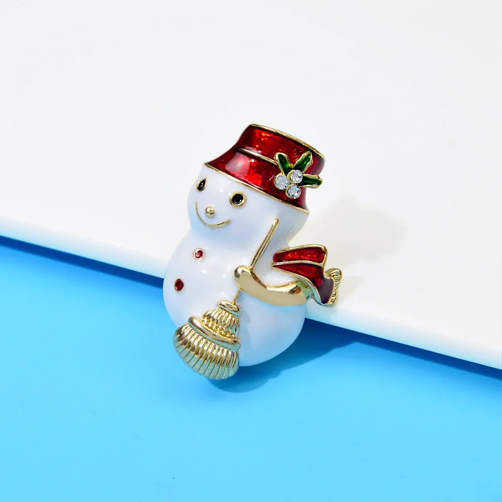 Enamel Snowman Brooches For Women Winter Christmas Pin