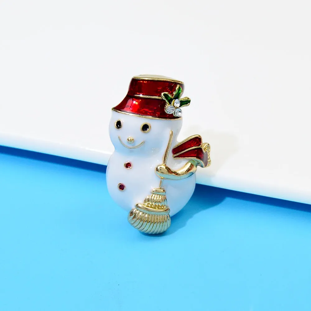 Enamel Snowman Brooches For Women Winter Christmas Pin