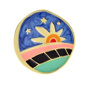 Enamel Starry Sky Brooch Blue Color Abstract Button