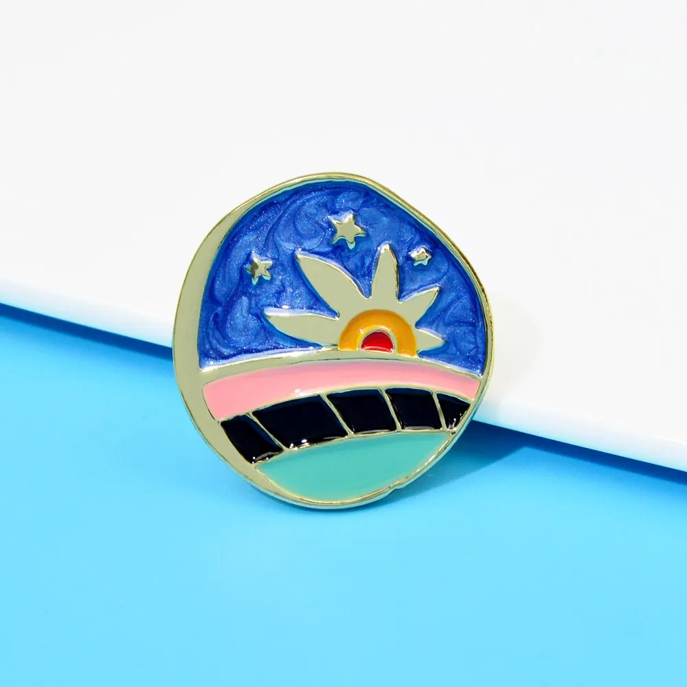 Enamel Starry Sky Brooch Blue Color Abstract Button