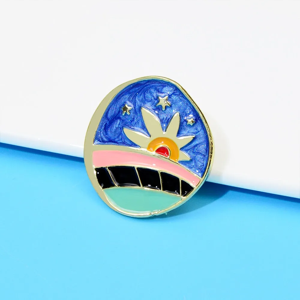 Enamel Starry Sky Brooch Blue Color Abstract Button