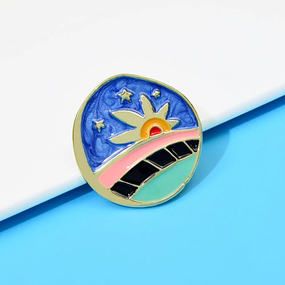 Enamel Starry Sky Brooch Blue Color Abstract Button