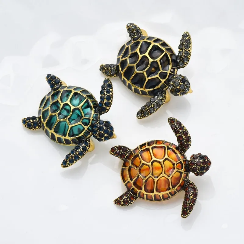 Enamel Turtle Brooches For Women Men Lovely 3-color Animal Party Casual Brooch