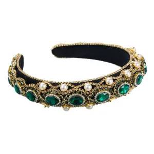 ERFMFKL Women's Alloy Rhinestone Pearl Velour Sponge Hair Hoop Retro Shiny Hair Accessories Headband TS5024-2