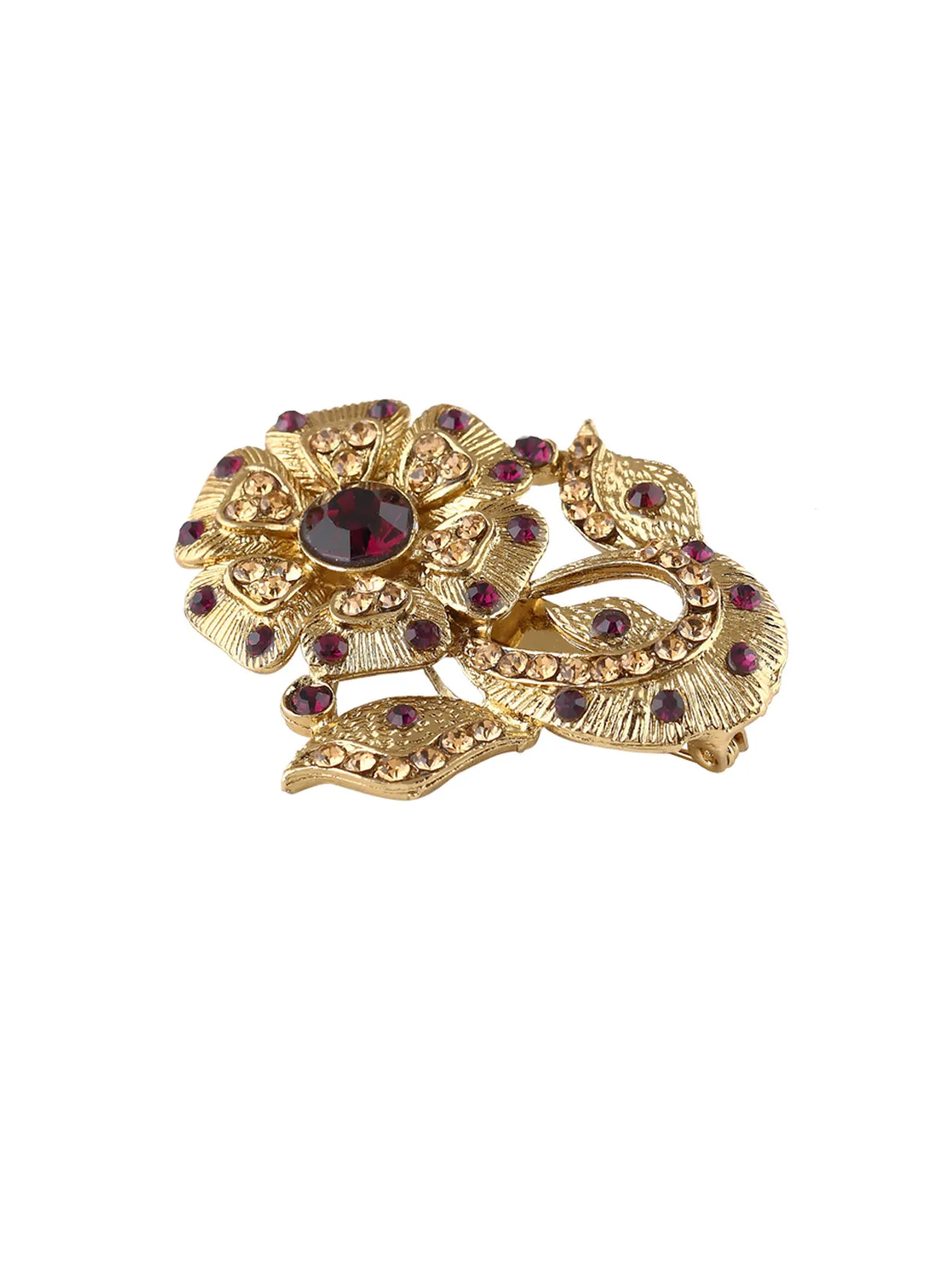Ethnic Diamond Golden Flower Brooch