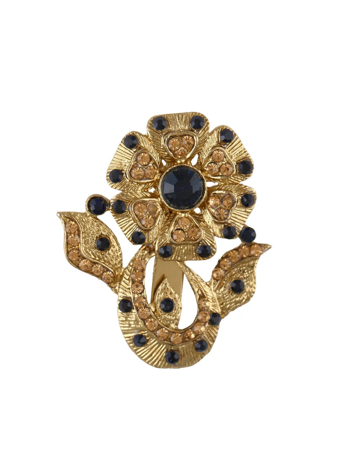 Ethnic Diamond Golden Flower Brooch