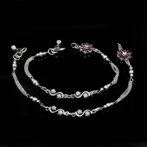 Ethnic Style 925 Real Solid Silver CZ Oxidized Anklets Ankle 10.5"