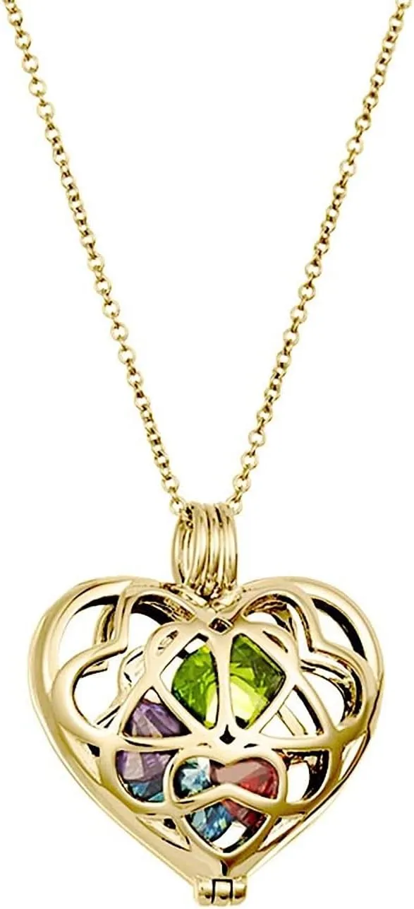 EVE'S ADDICTION Custom Gold Plated Simulated Birthstone Heart Locket, 16" chain - Personalized Birthstone Necklace for Women - Heart Jewelry - Mother's Necklace - Gifts for Mom