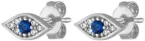 Evil Eye Earrings, Gold, Handmade Sapphire Diamond Stud Jewelry, Lucky Minimalist Earrings for Women.