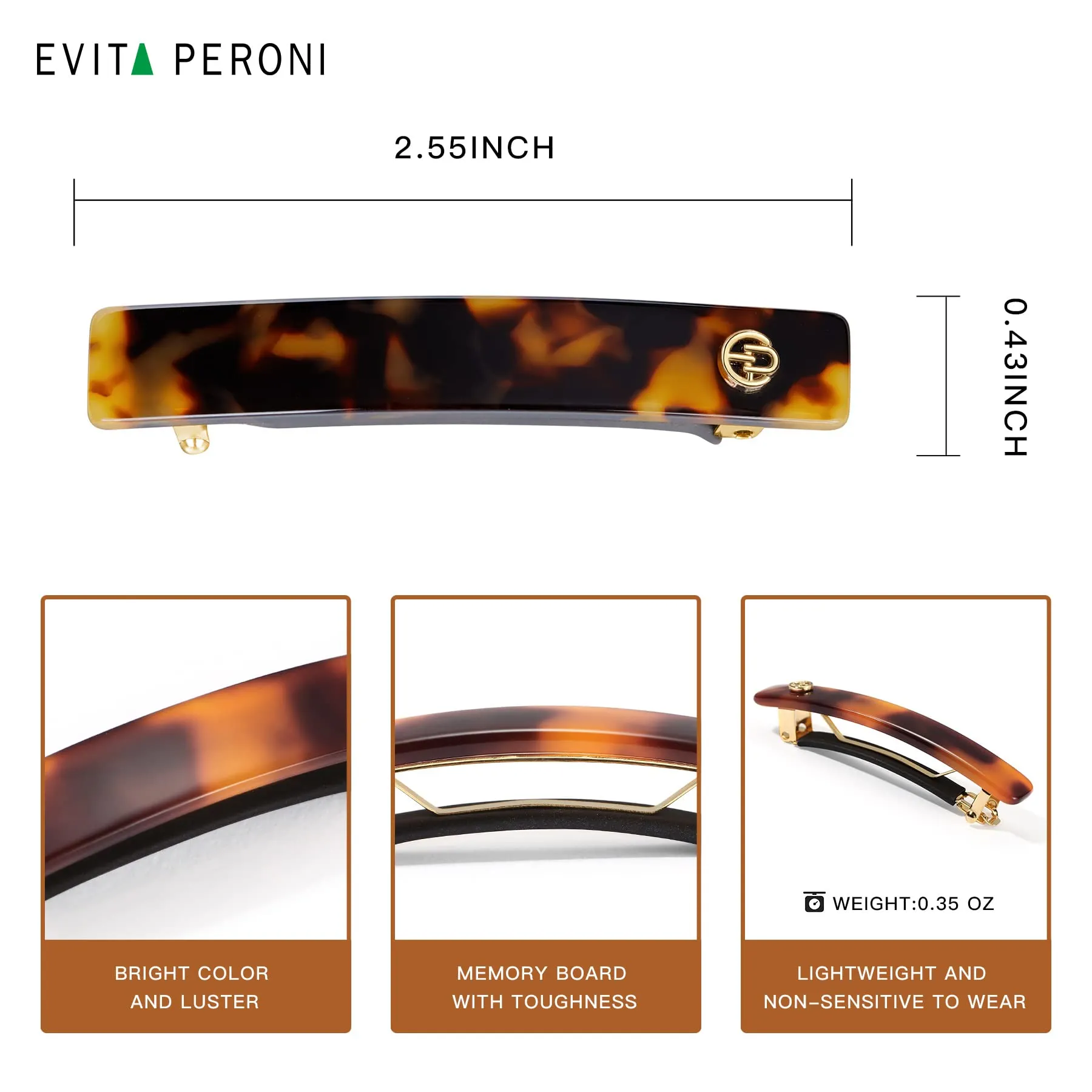 EVITA PERONI Hair Barrettes For Women - Thick Hair, French Hair Clips - Small, Medium, or Large Acetate, Variety of Classic Colors, Danish Royal High-end Hair Accessories
