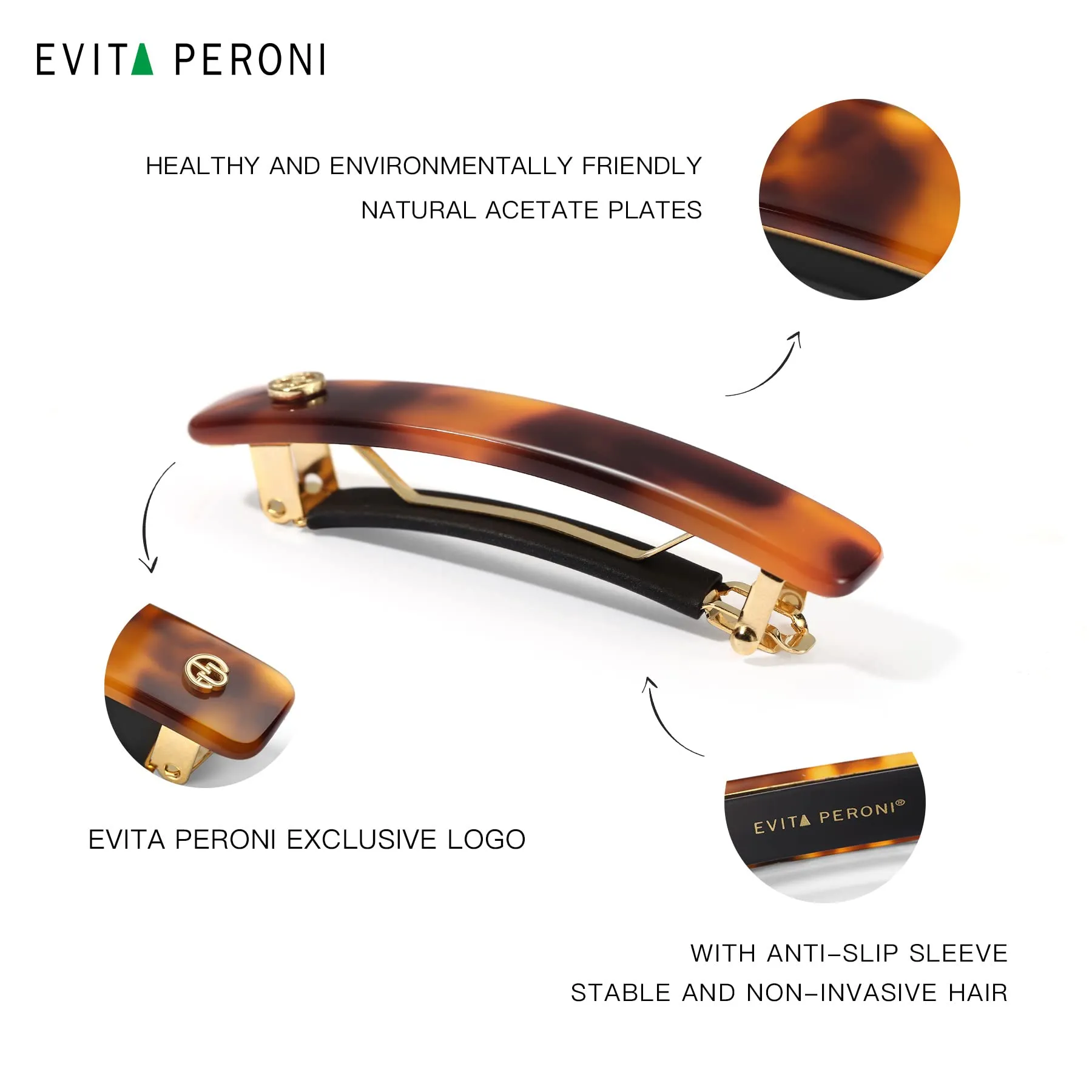 EVITA PERONI Hair Barrettes For Women - Thick Hair, French Hair Clips - Small, Medium, or Large Acetate, Variety of Classic Colors, Danish Royal High-end Hair Accessories