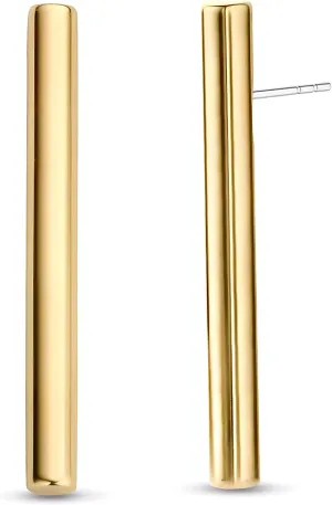 FAMARINE Gold Bar Earrings for Women Minimalist 14K Gold Plated Long Vertical Bars Drop Earring Tube Jewelry