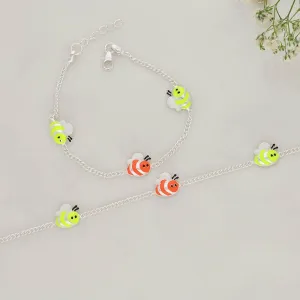 Fancy Honey Bee Silver Anklet For Kids(Pair)