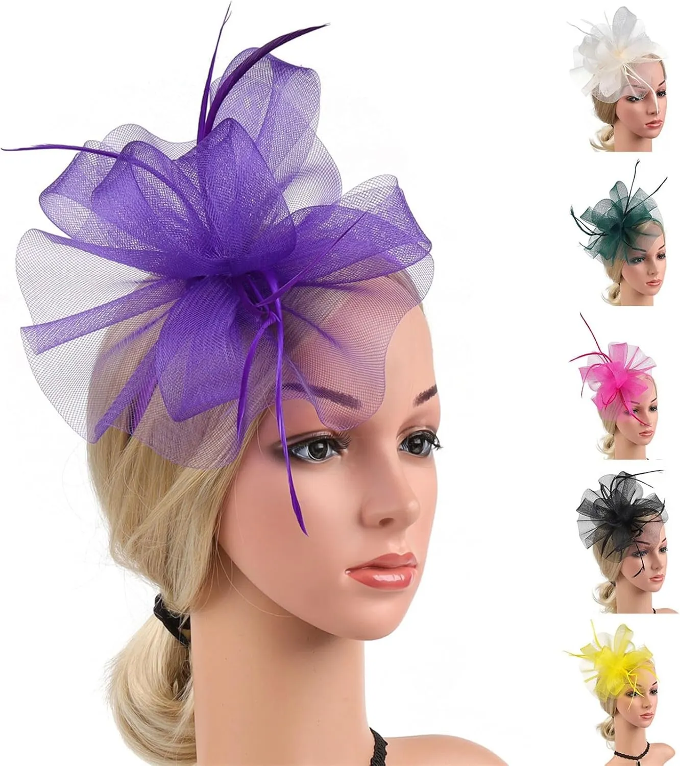 Fascinators Hat Cocktail Tea Party Headwear with Veil Headband Flower Mesh Hair Clip for Girls and Women Wedding Hat