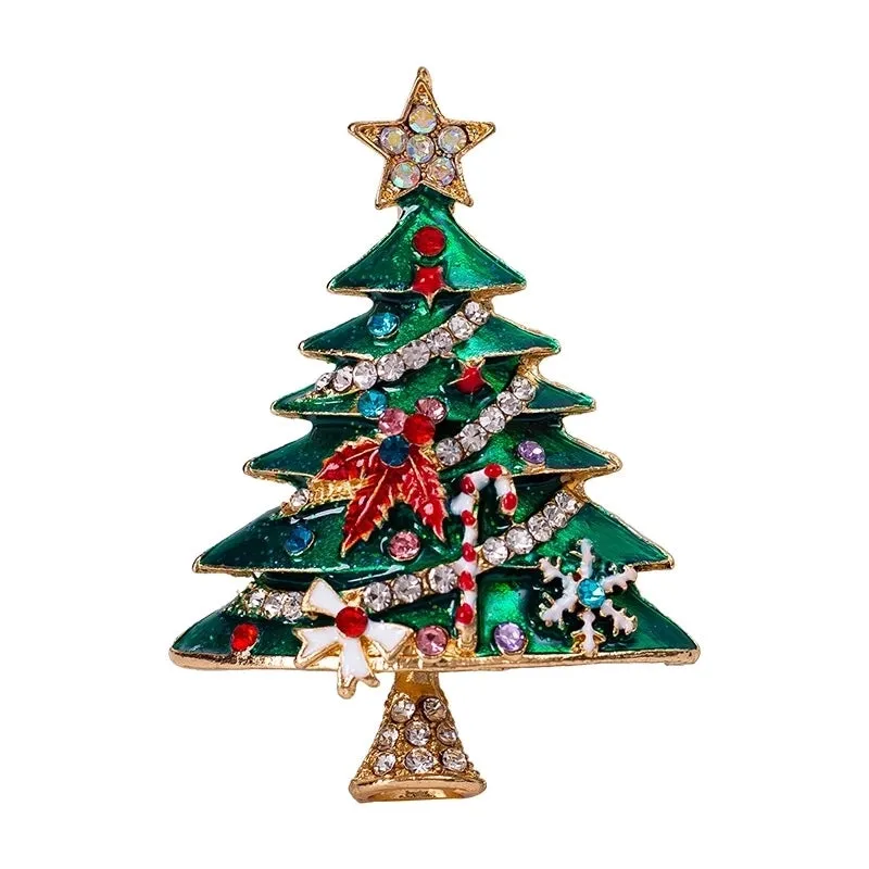 Fashion Christmas Tree Alloy Enamel Rhinestones Women's Brooches