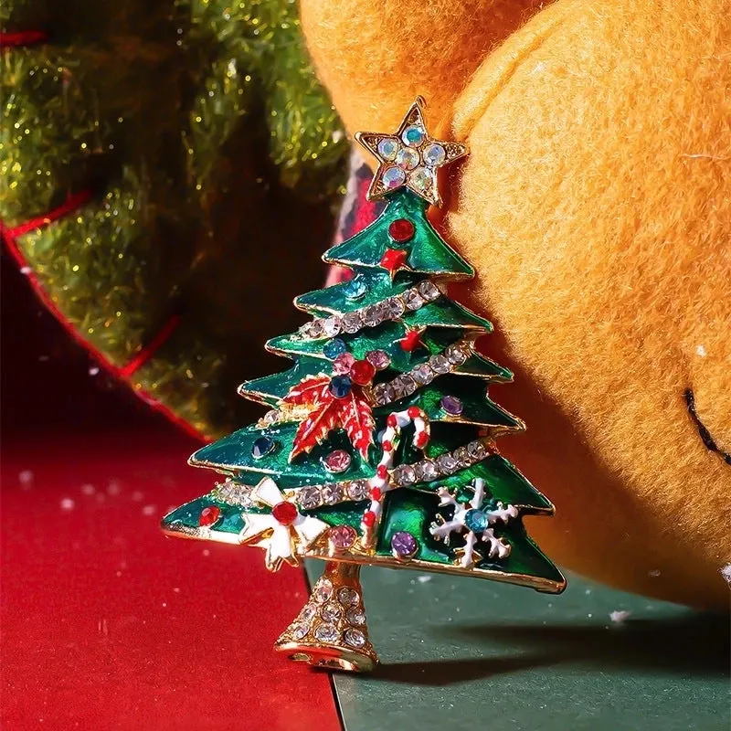 Fashion Christmas Tree Alloy Enamel Rhinestones Women's Brooches