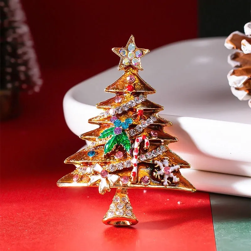 Fashion Christmas Tree Alloy Enamel Rhinestones Women's Brooches
