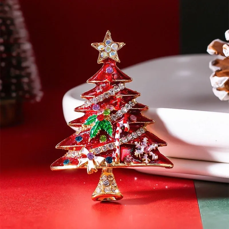 Fashion Christmas Tree Alloy Enamel Rhinestones Women's Brooches