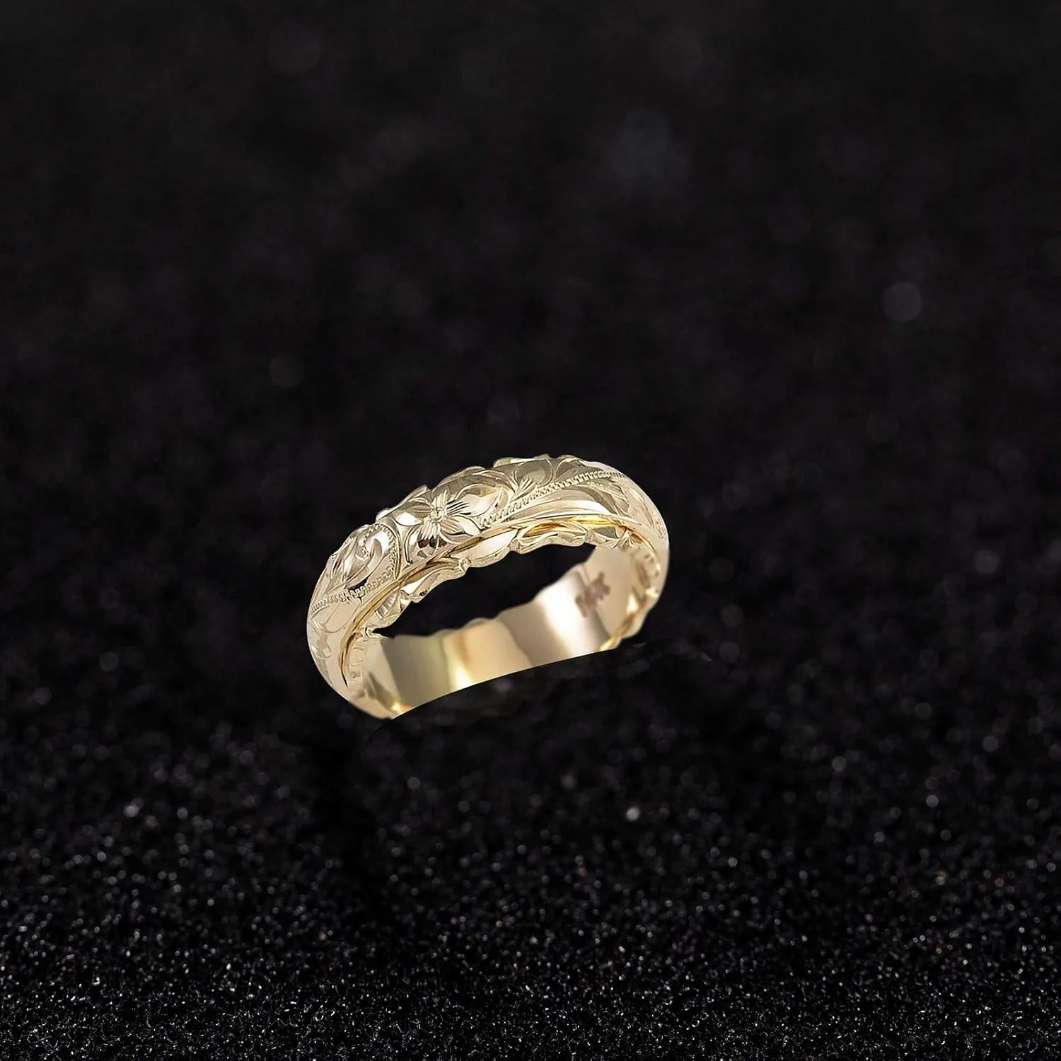 Fashion Flower Carving Ring for Women Minimalist Design Proposal Ring Elegant Jewelry Wedding Band (Gold, 11)