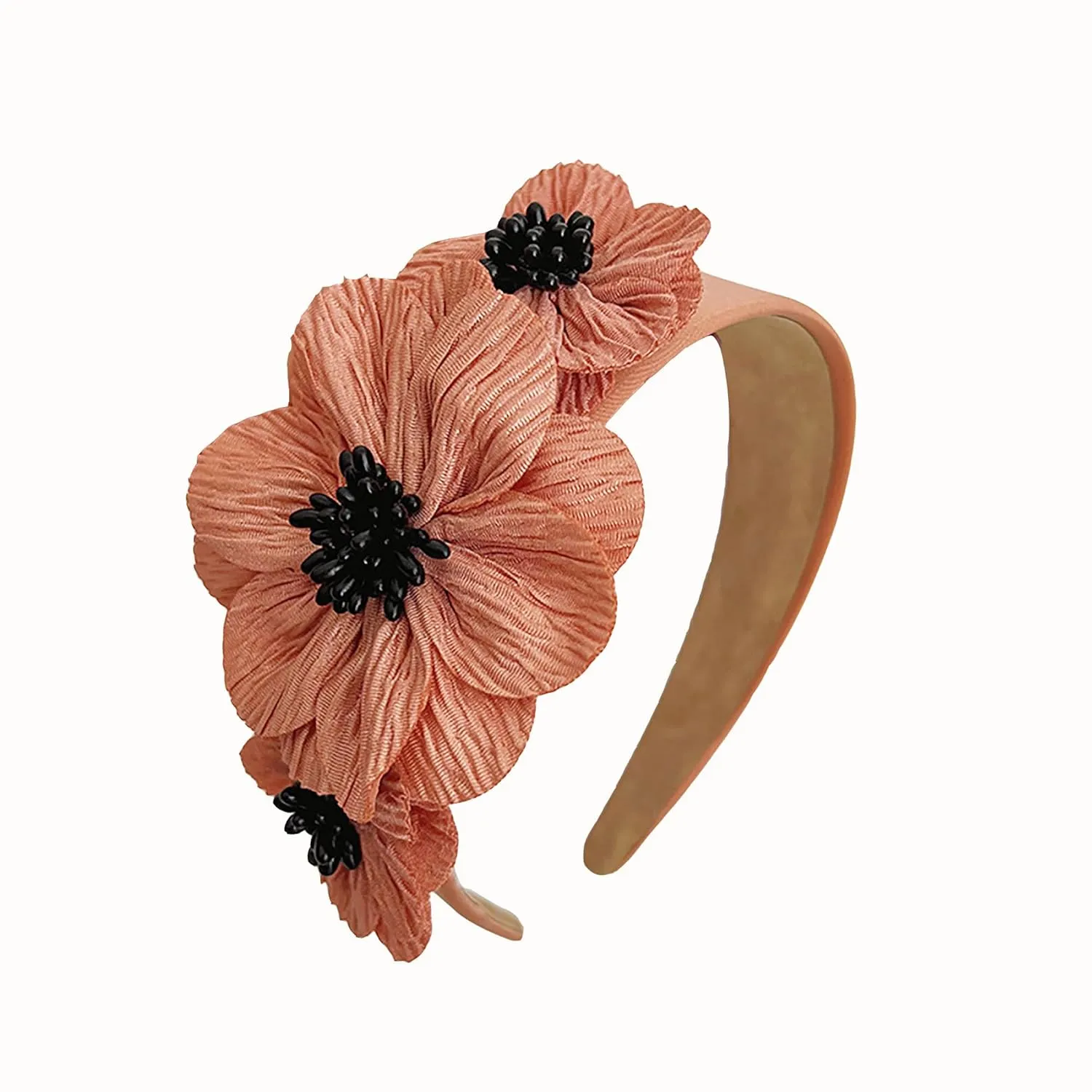 Fashion Headbands with Side Pearl Flowers - Wide Fabric, Nonslip Hair Bands for Women & Girls - Outdoor Wear (Pink)