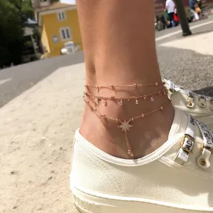 Fashion Jewelry Popular Beach Handmade Multi-layer Round Crystal Anklets For Women