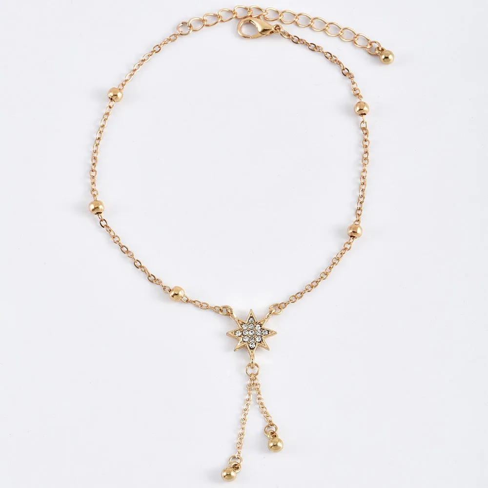 Fashion Jewelry Popular Beach Handmade Multi-layer Round Crystal Anklets For Women