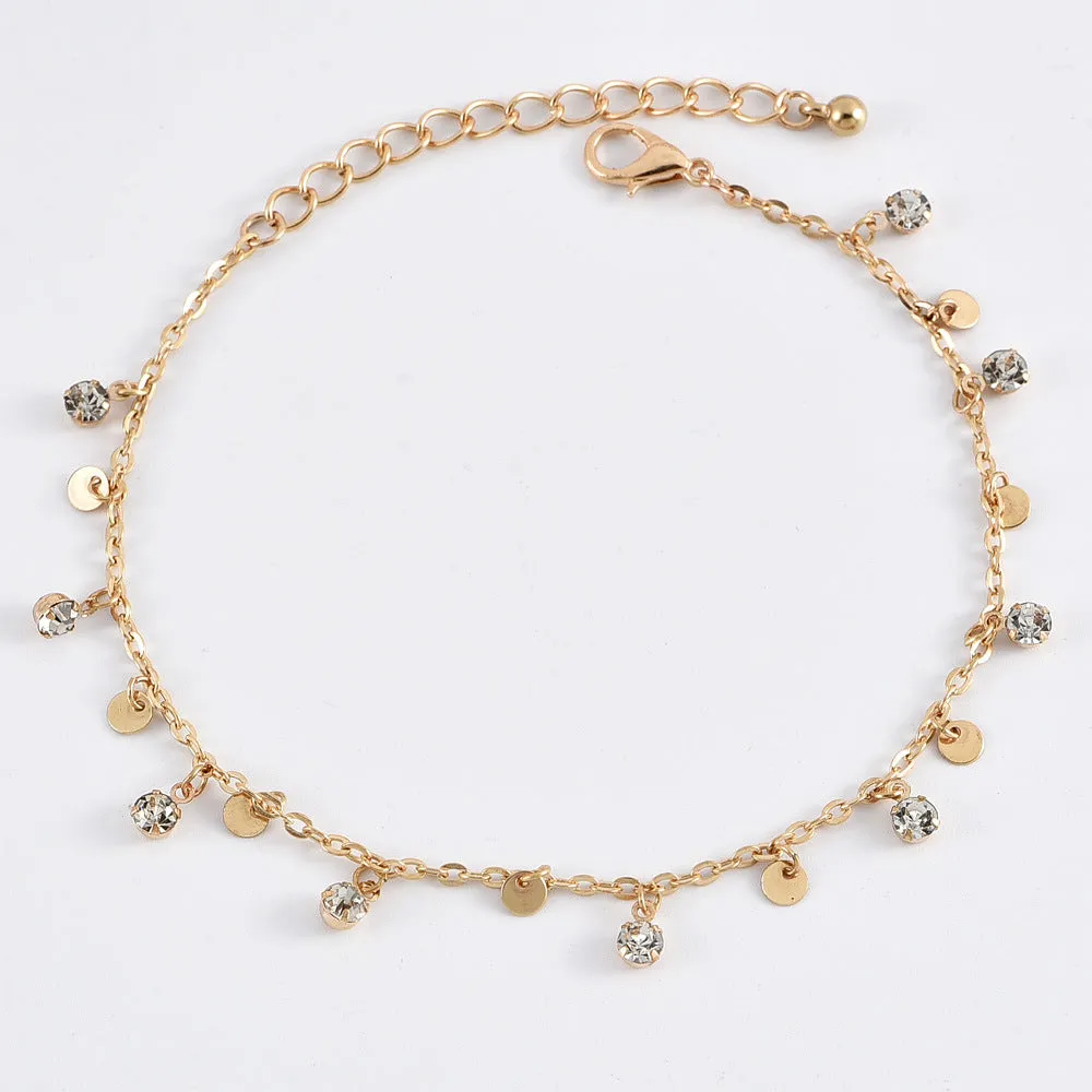 Fashion Jewelry Popular Beach Handmade Multi-layer Round Crystal Anklets For Women