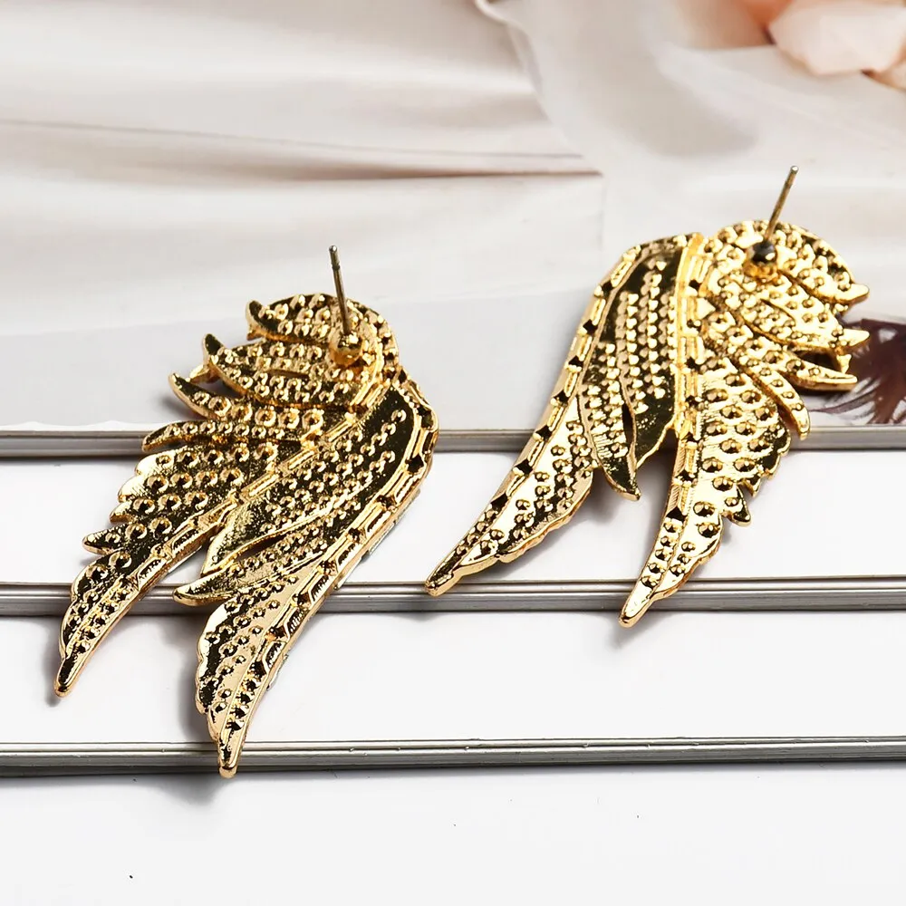 Fashion Metal Wings Full Crystal Big Stud Earrings For Women