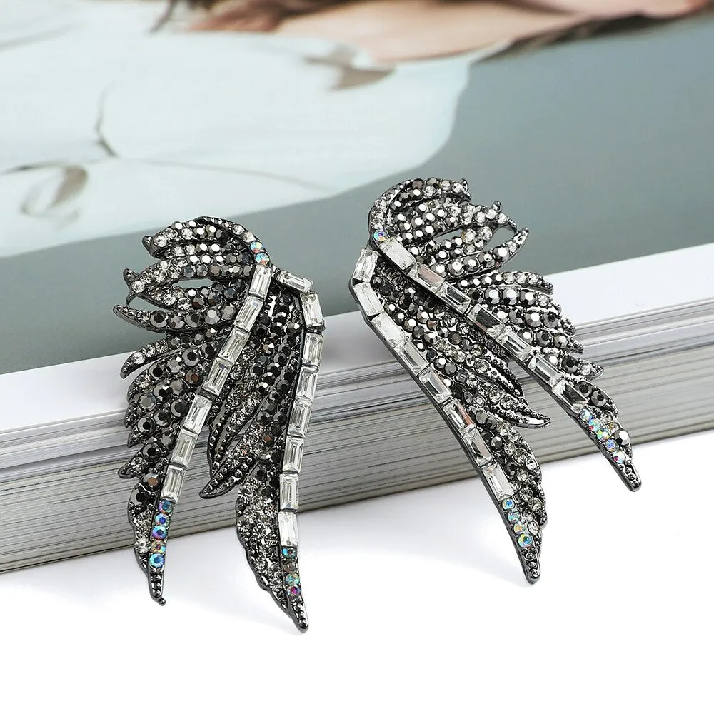 Fashion Metal Wings Full Crystal Big Stud Earrings For Women