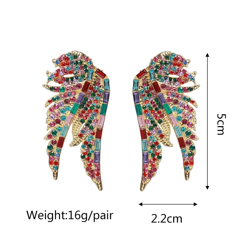 Fashion Metal Wings Full Crystal Big Stud Earrings For Women