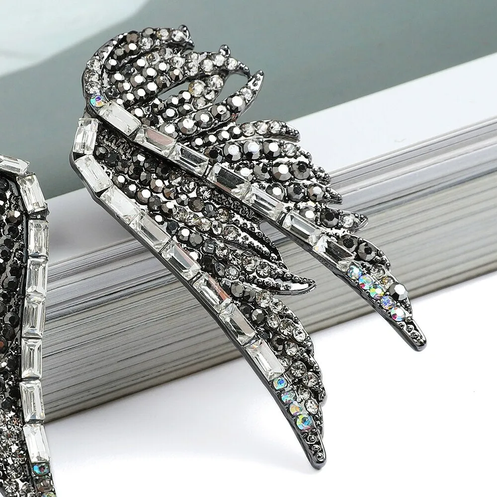 Fashion Metal Wings Full Crystal Big Stud Earrings For Women