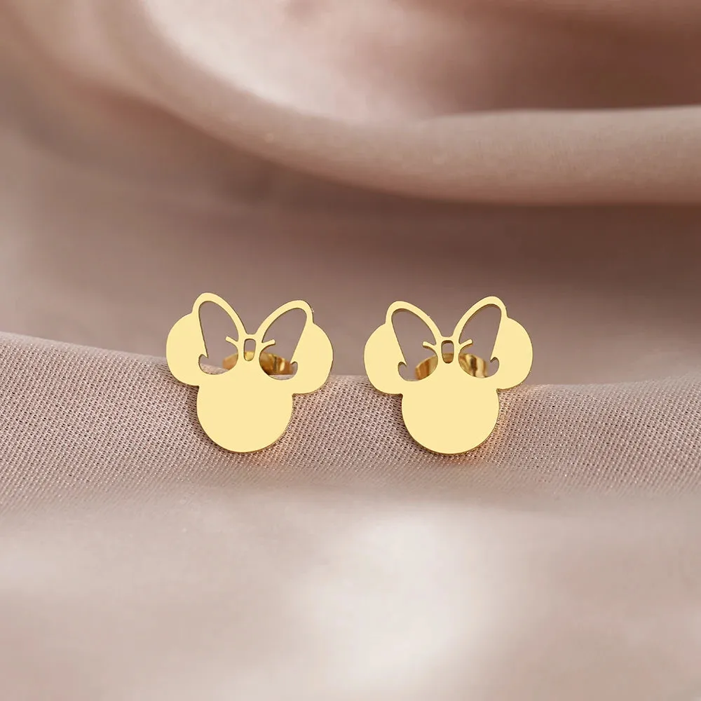 Fashion Mouse Charms Stud Earrings Cute Cartoon Bow Jewelry