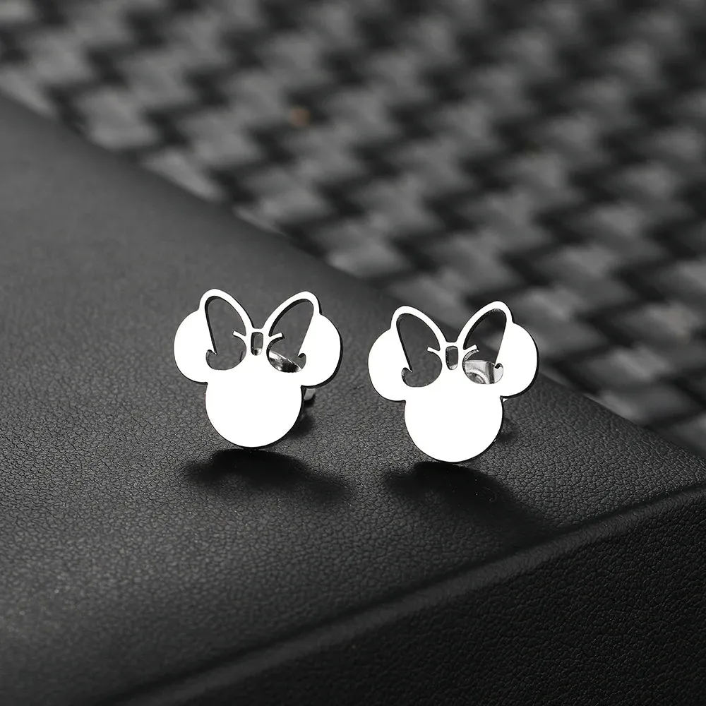 Fashion Mouse Charms Stud Earrings Cute Cartoon Bow Jewelry