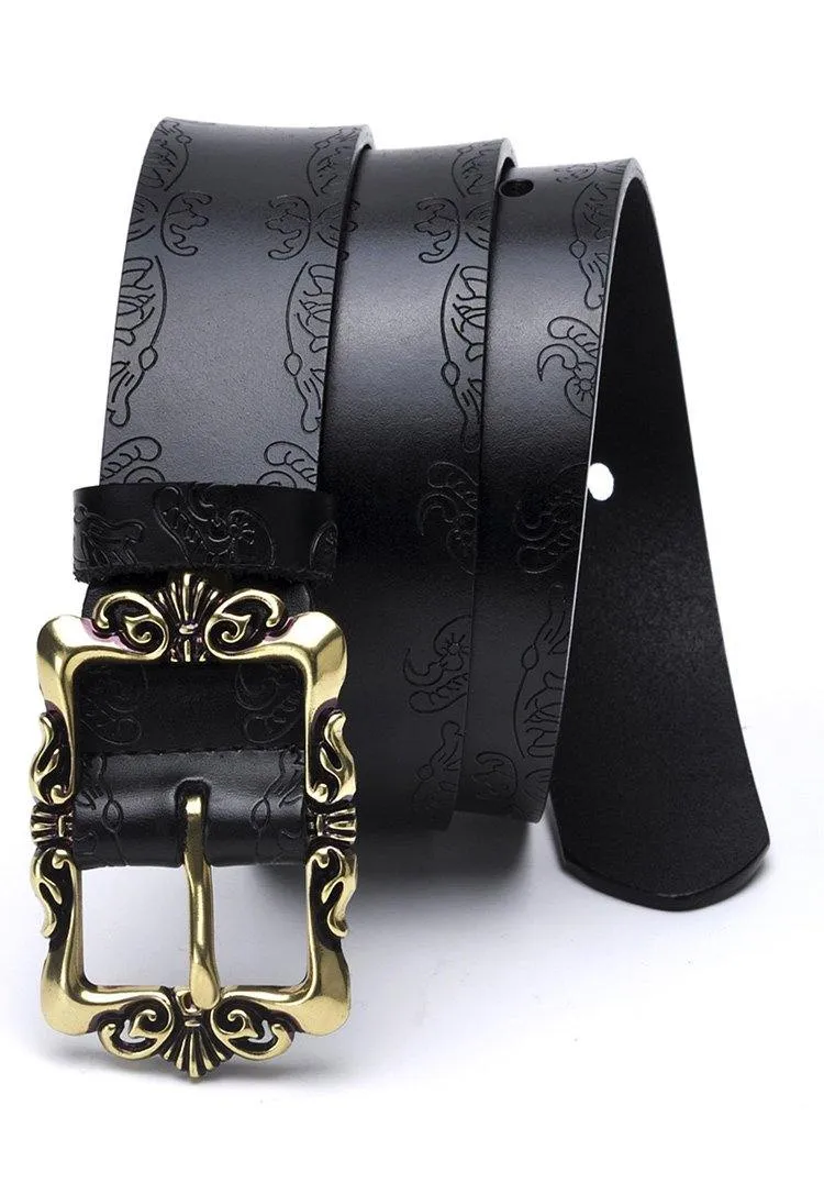 Fashion Wide Genuine Leather Women Belt Vintage Floral Lady Belts Strap For Jeans 35MM