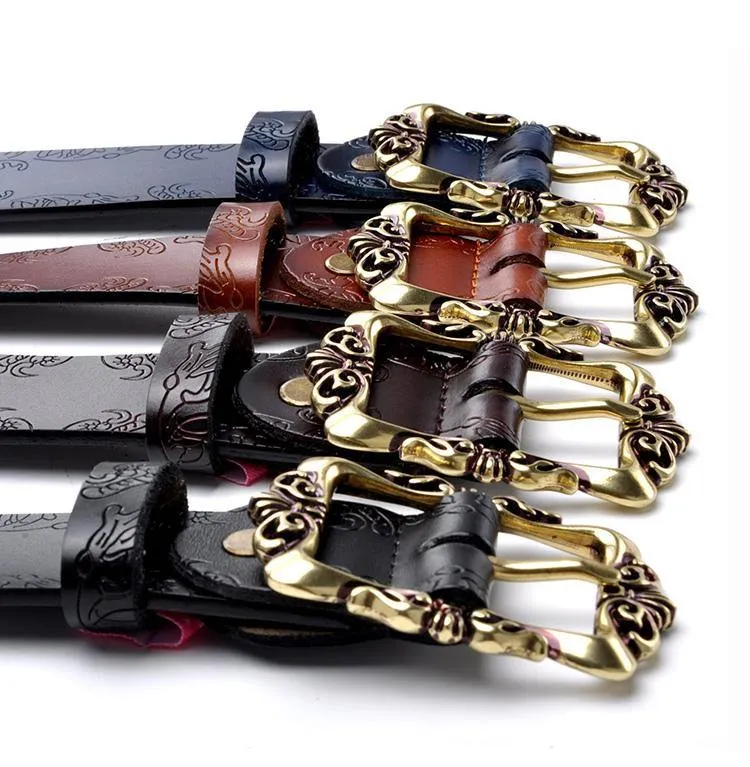 Fashion Wide Genuine Leather Women Belt Vintage Floral Lady Belts Strap For Jeans 35MM
