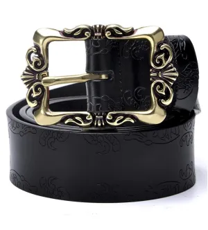 Fashion Wide Genuine Leather Women Belt Vintage Floral Lady Belts Strap For Jeans 35MM