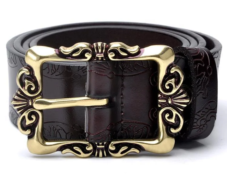 Fashion Wide Genuine Leather Women Belt Vintage Floral Lady Belts Strap For Jeans 35MM