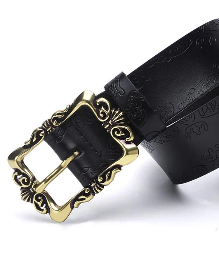 Fashion Wide Genuine Leather Women Belt Vintage Floral Lady Belts Strap For Jeans 35MM