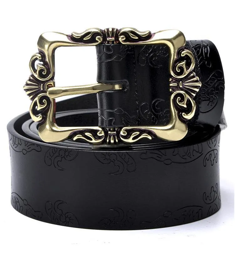 Fashion Wide Genuine Leather Women Belt Vintage Floral Lady Belts Strap For Jeans 35MM