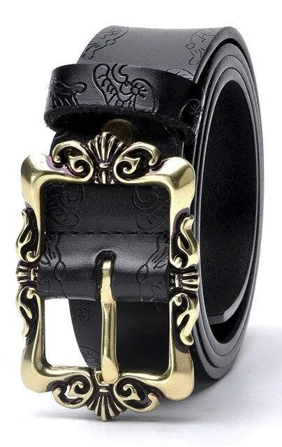 Fashion Wide Genuine Leather Women Belt Vintage Floral Lady Belts Strap For Jeans 35MM