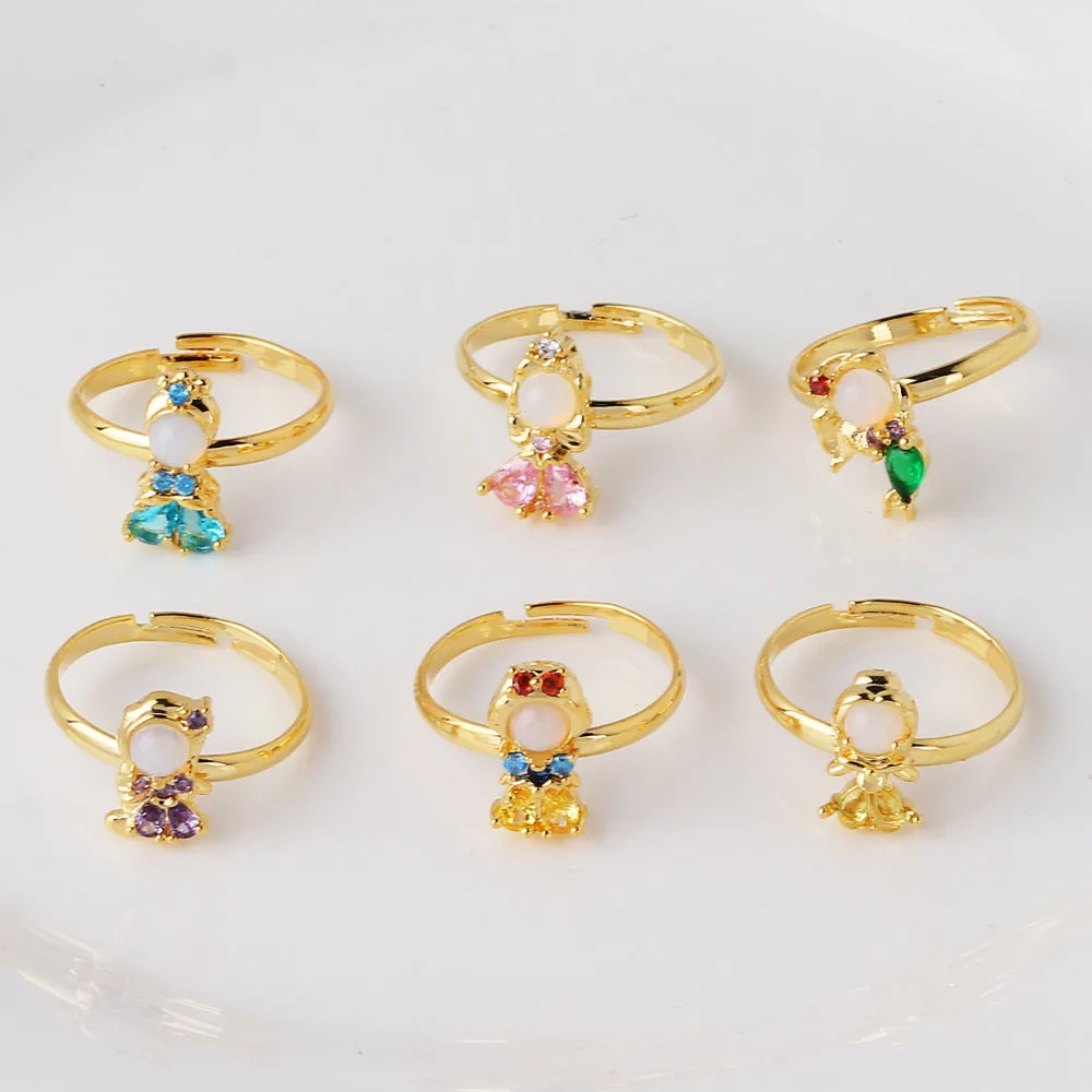 Fashion Women Cartoon Geometric Zircon Zircon Inlay Rings