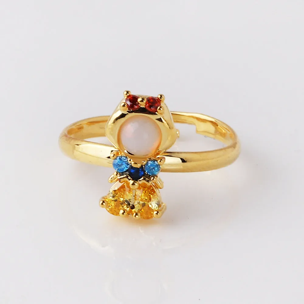 Fashion Women Cartoon Geometric Zircon Zircon Inlay Rings