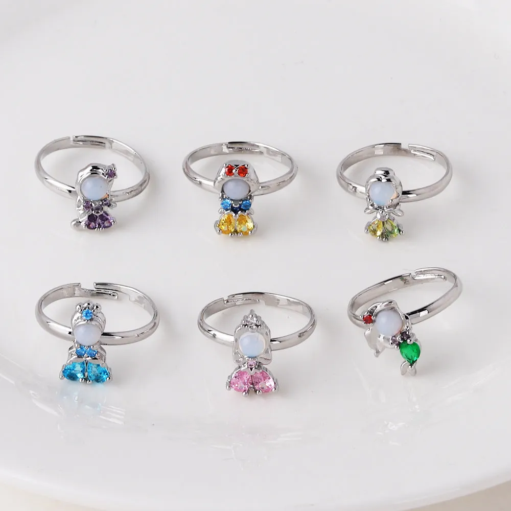 Fashion Women Cartoon Geometric Zircon Zircon Inlay Rings