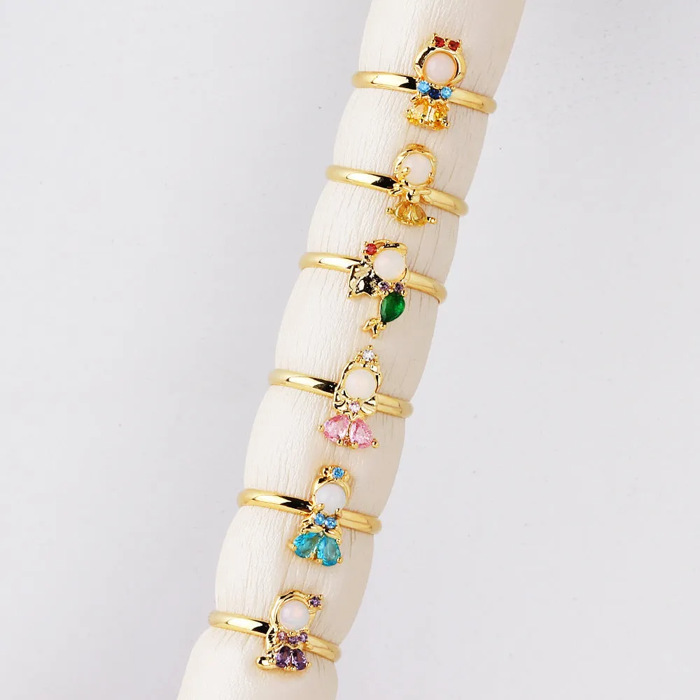 Fashion Women Cartoon Geometric Zircon Zircon Inlay Rings