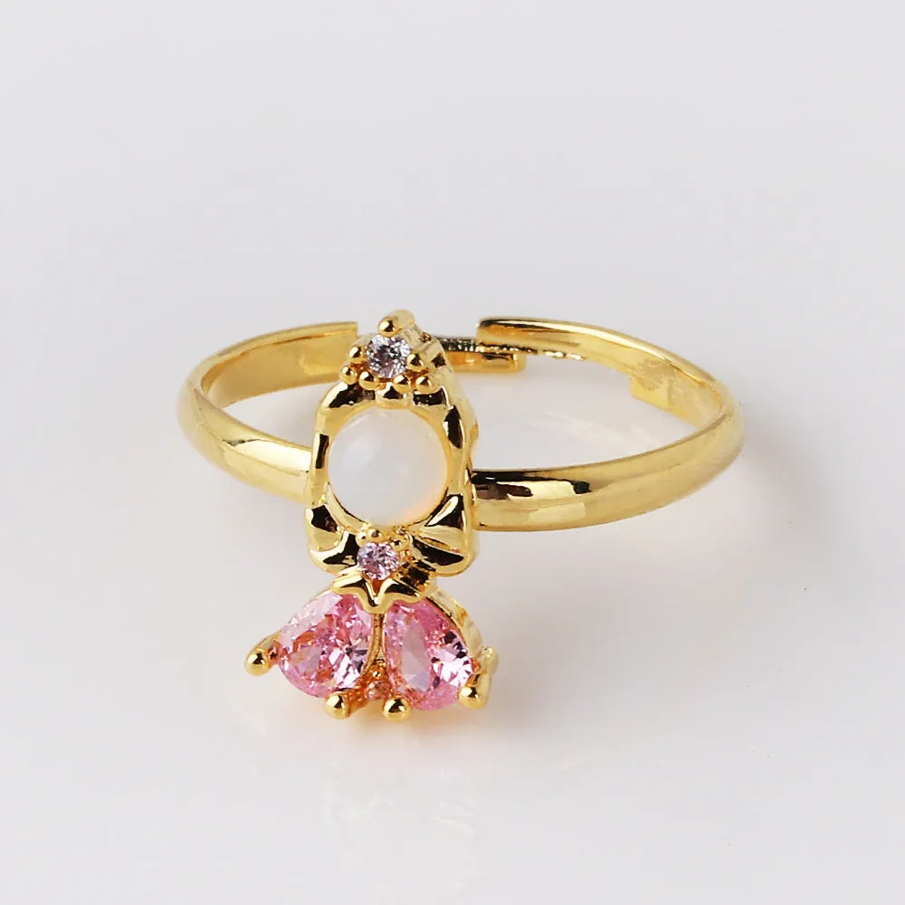 Fashion Women Cartoon Geometric Zircon Zircon Inlay Rings
