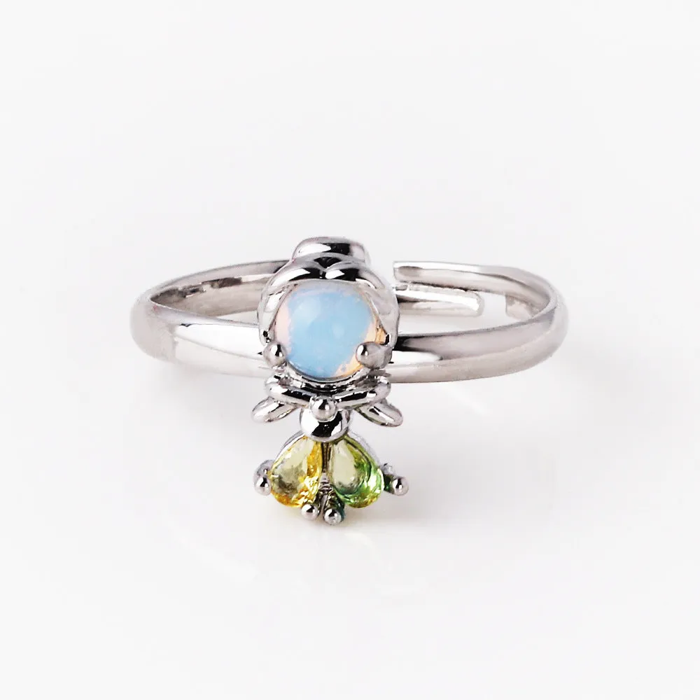 Fashion Women Cartoon Geometric Zircon Zircon Inlay Rings