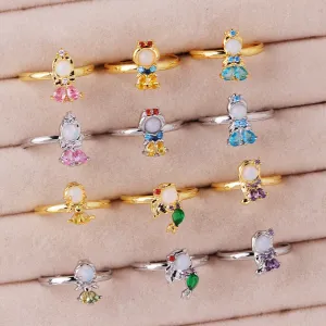 Fashion Women Cartoon Geometric Zircon Zircon Inlay Rings