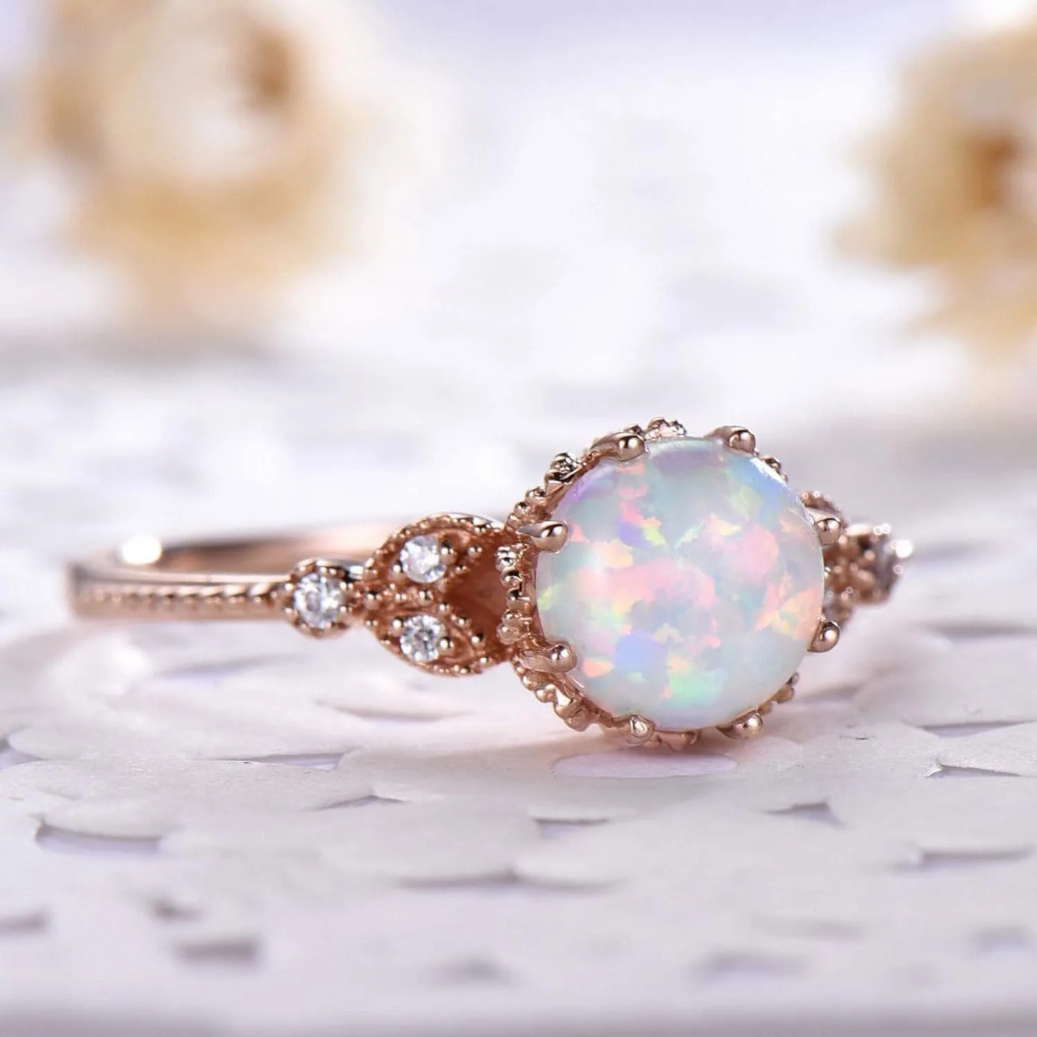 Fashion Women's Elegant Opal Ring Minimalist Design Rings Engagement Ring Anniversary Ring