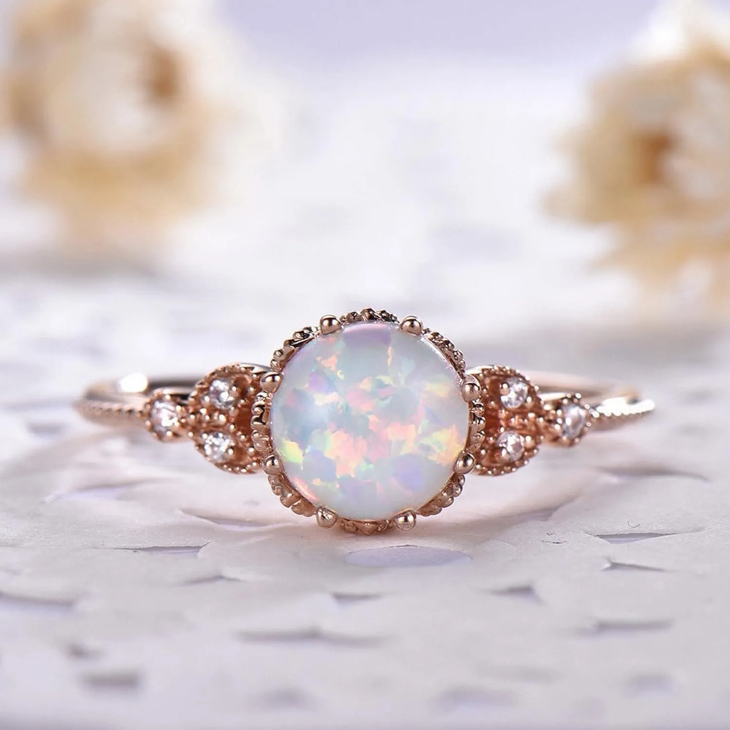 Fashion Women's Elegant Opal Ring Minimalist Design Rings Engagement Ring Anniversary Ring